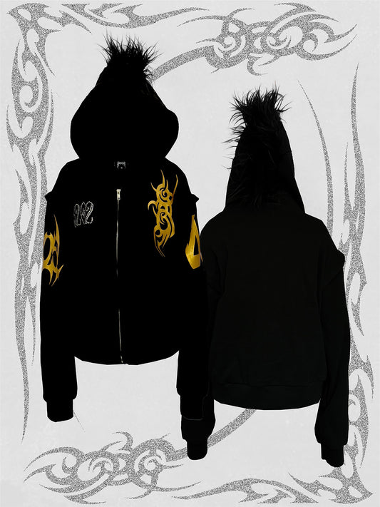 UCANTBELIKEME Mohawk Fur Zip Hoodie