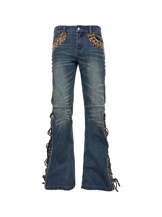 PCCVISION 3MANON Horsehair Leopard Print Flared Jeans
