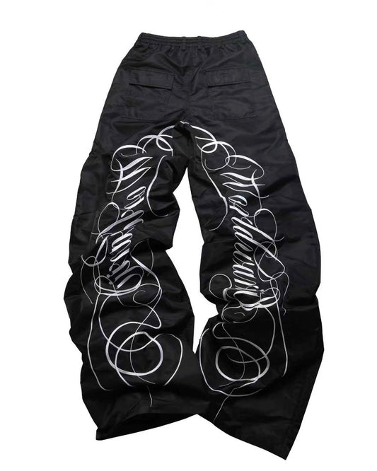 PCCVISION WWIII Black Nylon Embroidered ultra-long Pants