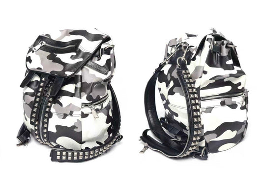 PCCVISION WWIII White Camo Adjustable Rivet Zipper Backpack