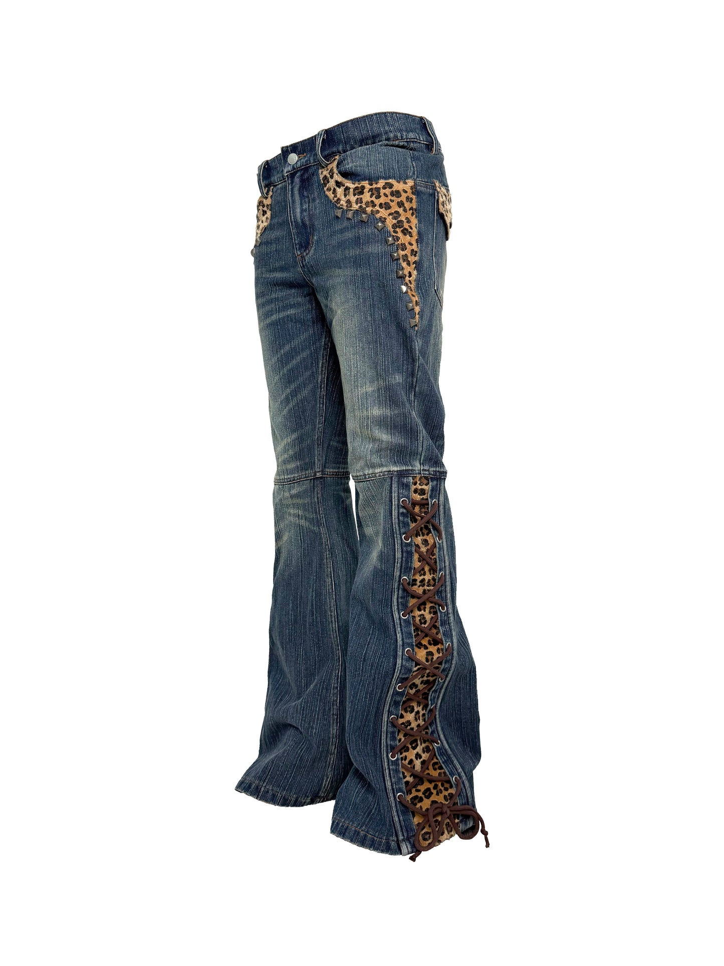 PCCVISION 3MANON Horsehair Leopard Print Flared Jeans