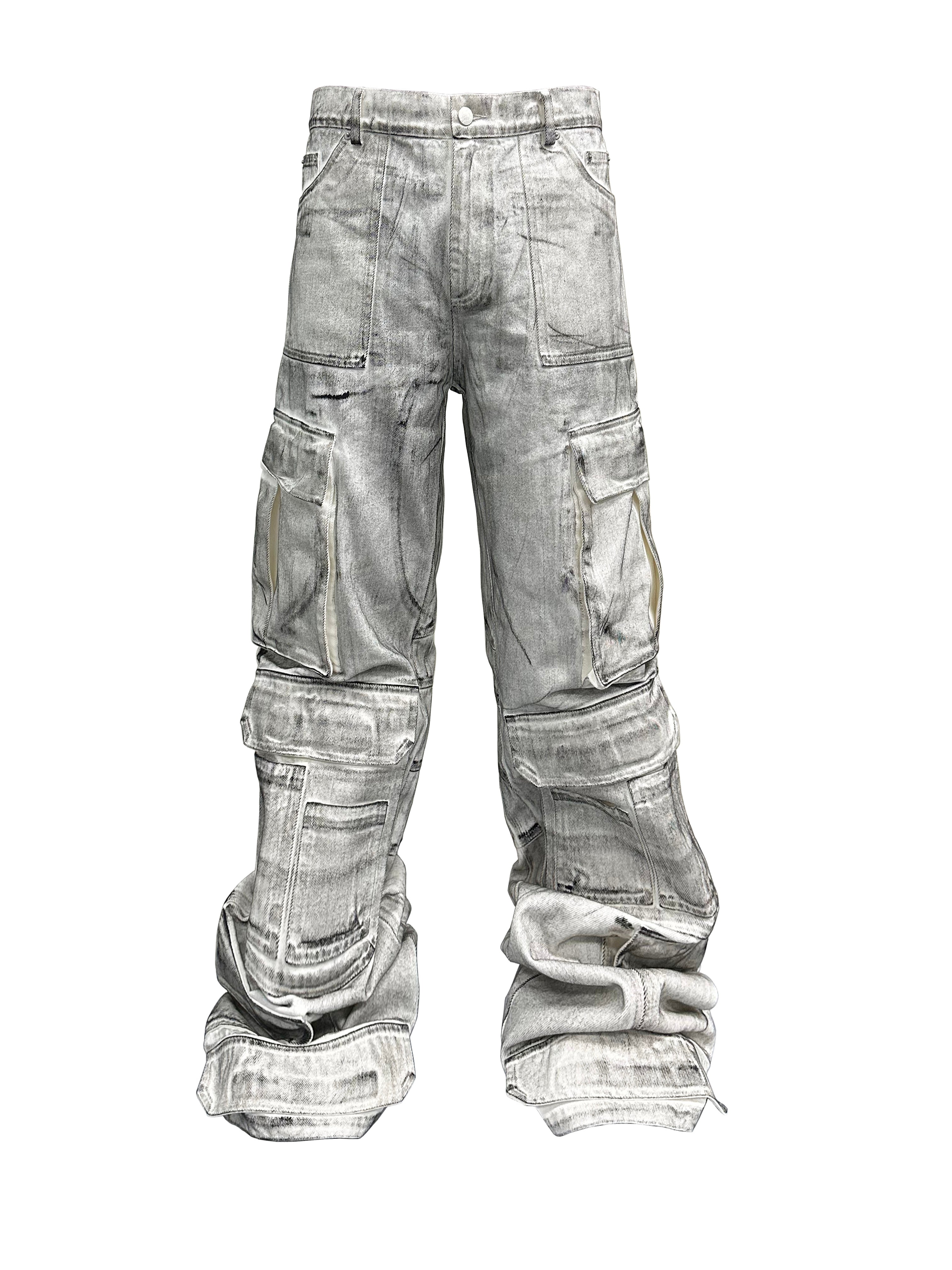 High Street Distressed Dirty Wash Cargo Pants