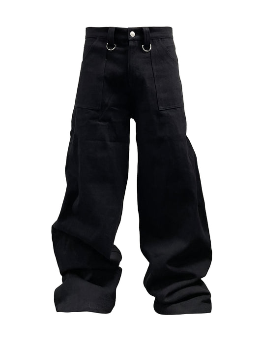 PCCVISION punched metal ring black pants