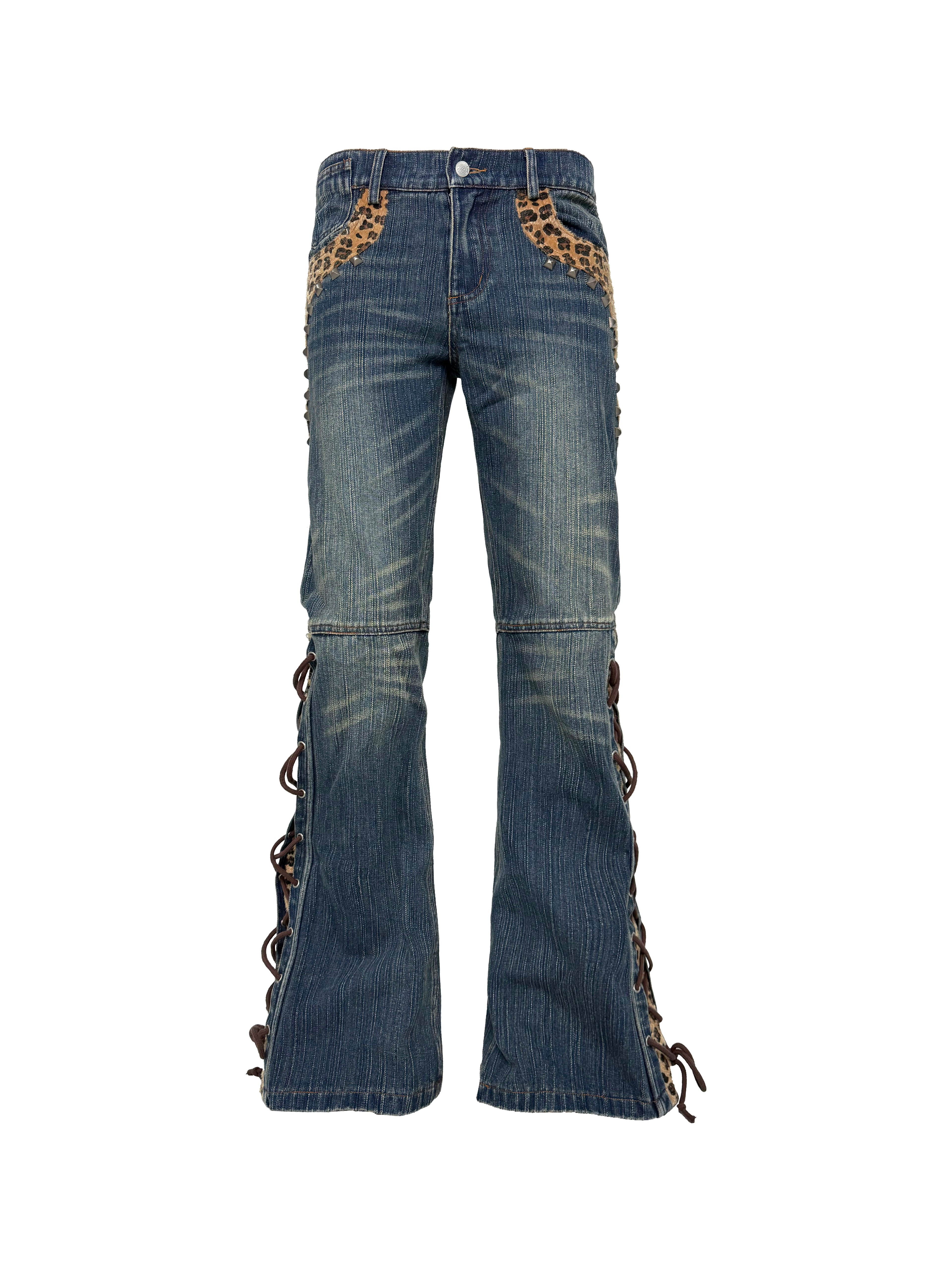 PCCVISION 3MANON Horsehair Leopard Print Flared Jeans