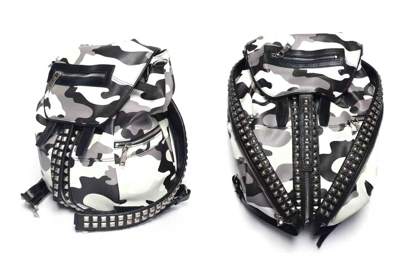PCCVISION WWIII White Camo  Adjustable Rivet Zipper Backpack