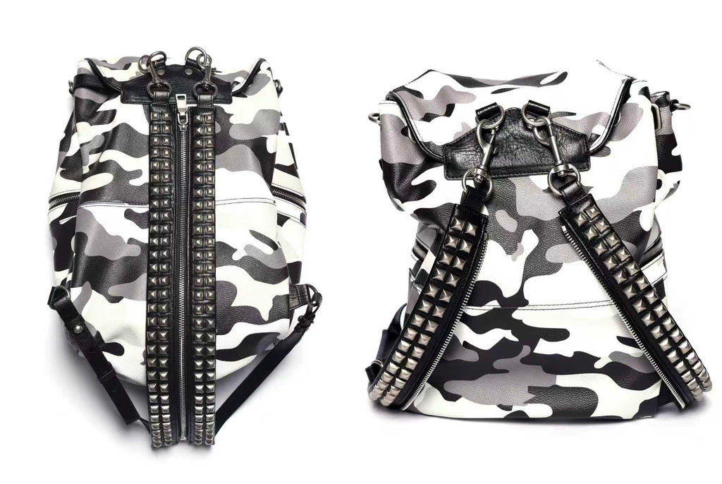 PCCVISION WWIII White Camo  Adjustable Rivet Zipper Backpack