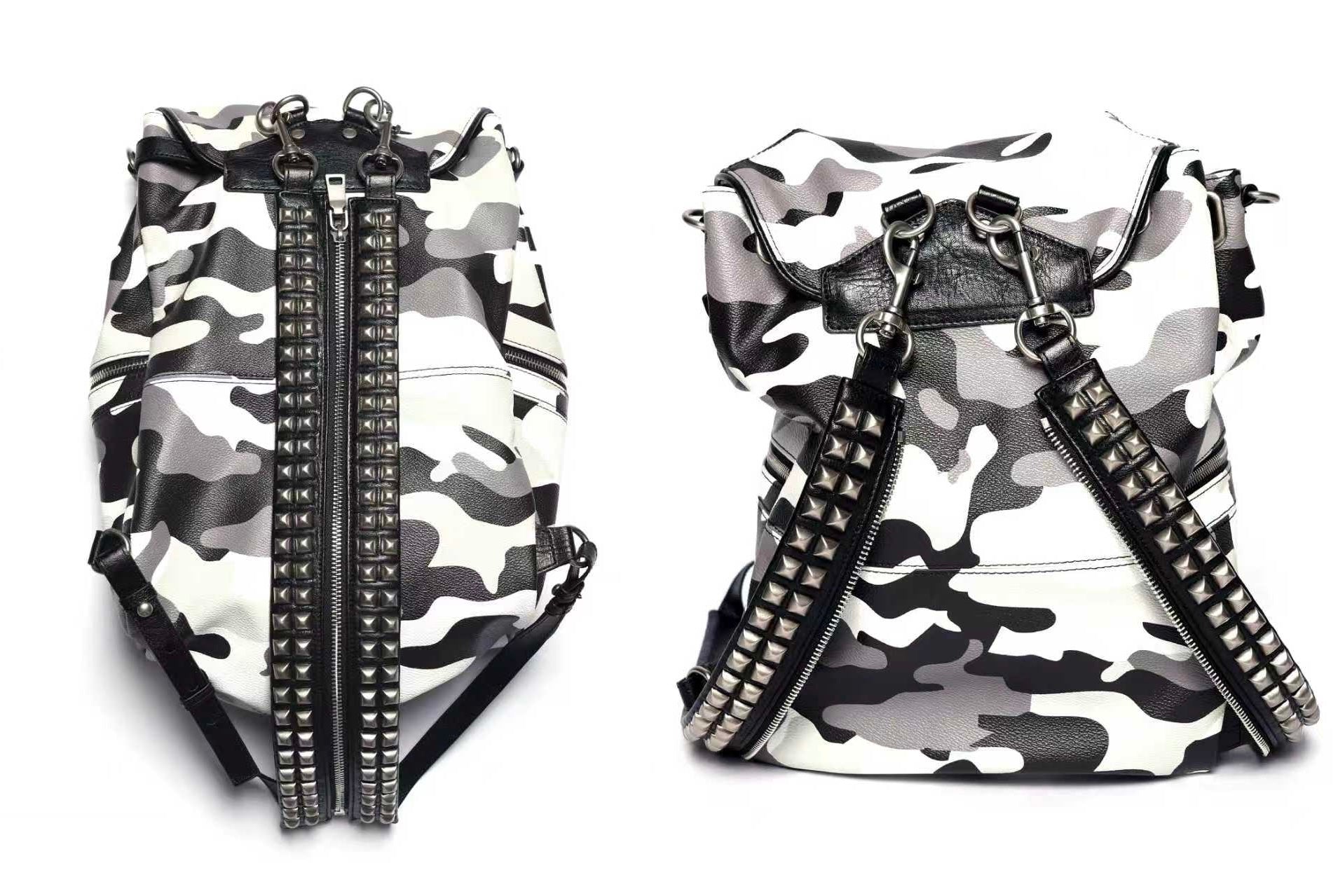PCCVISION WWIII White Camo  Adjustable Rivet Zipper Backpack