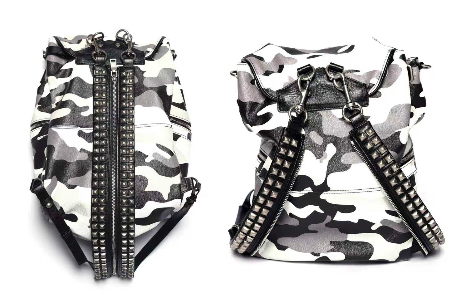 PCCVISION WWIII White Camo  Adjustable Rivet Zipper Backpack