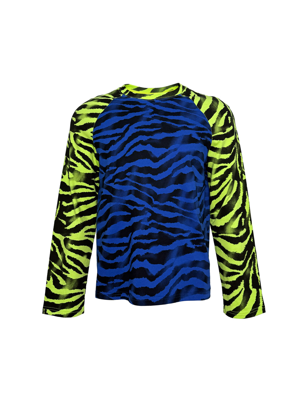 PCCVISION 3MANON Blue and Green Zebra Printed Raglan Long Sleeves