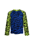 PCCVISION 3MANON Blue and Green Zebra Printed Raglan Long Sleeves