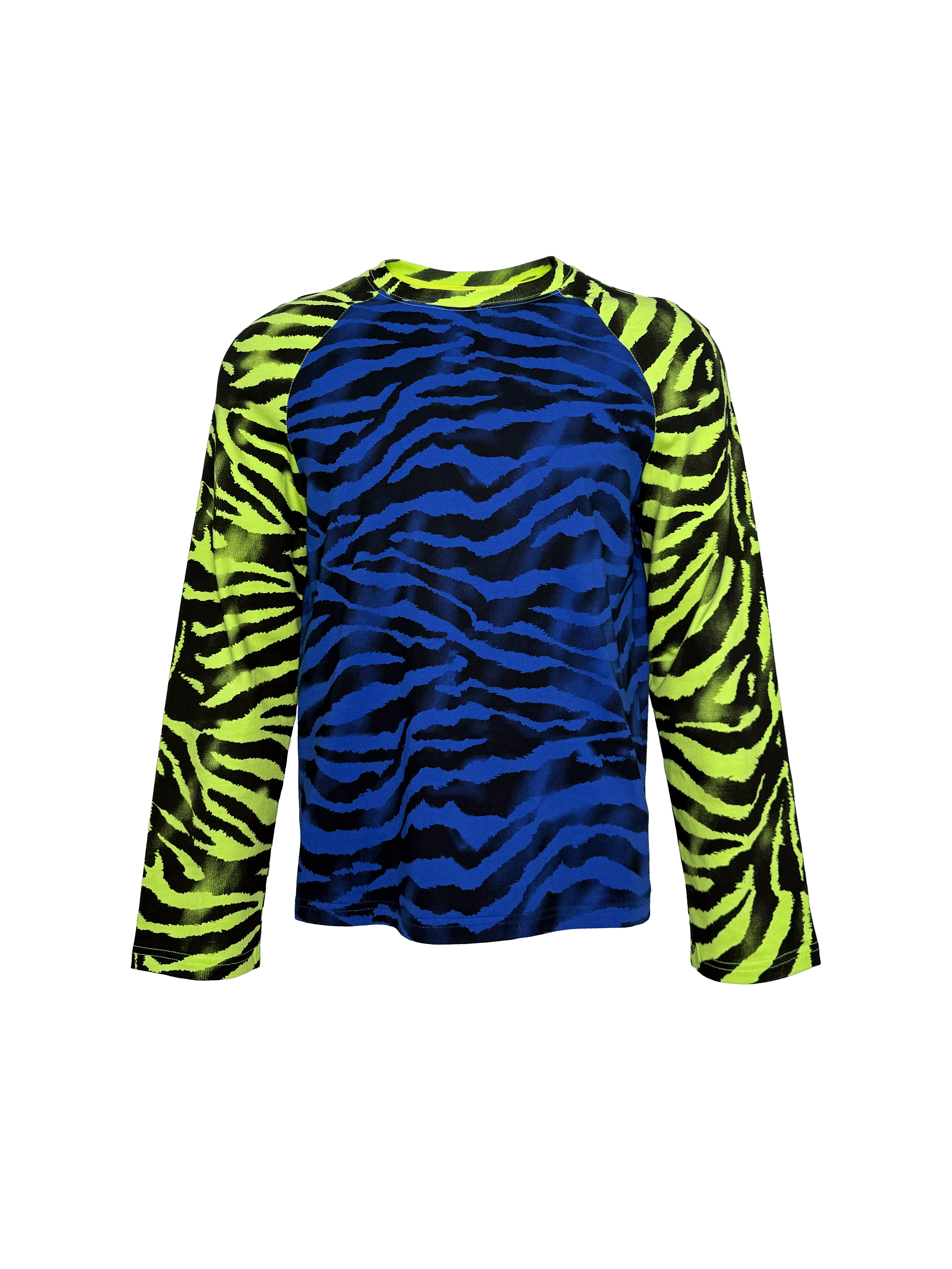 PCCVISION 3MANON Blue and Green Zebra Printed Raglan Long Sleeves