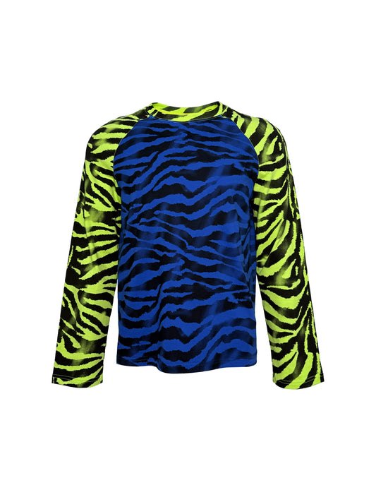 PCCVISION 3MANON Blue and Green Zebra Printed Raglan Long Sleeves