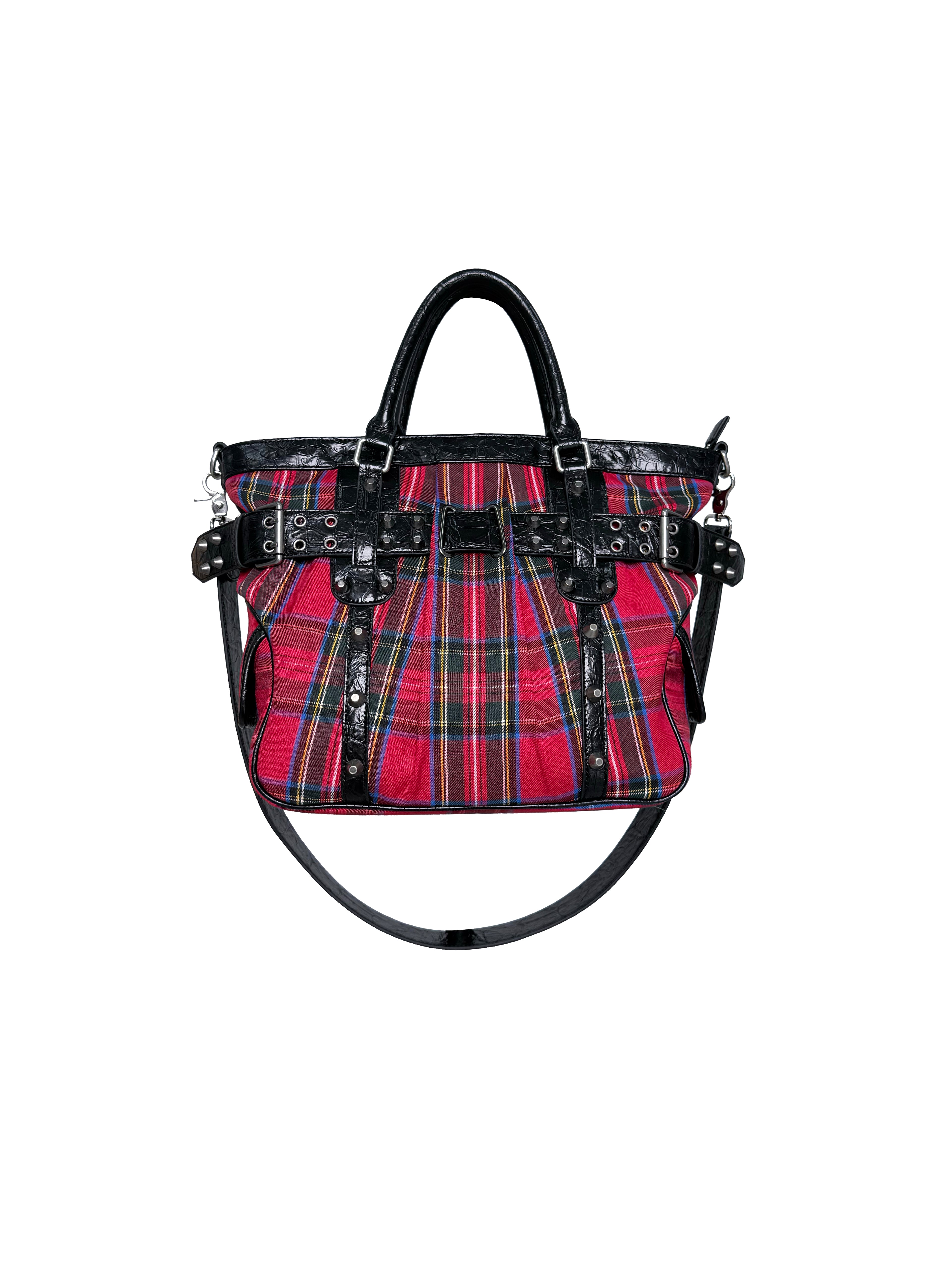 PCCVISION 'GOTH' Plaid Rivet Handbag