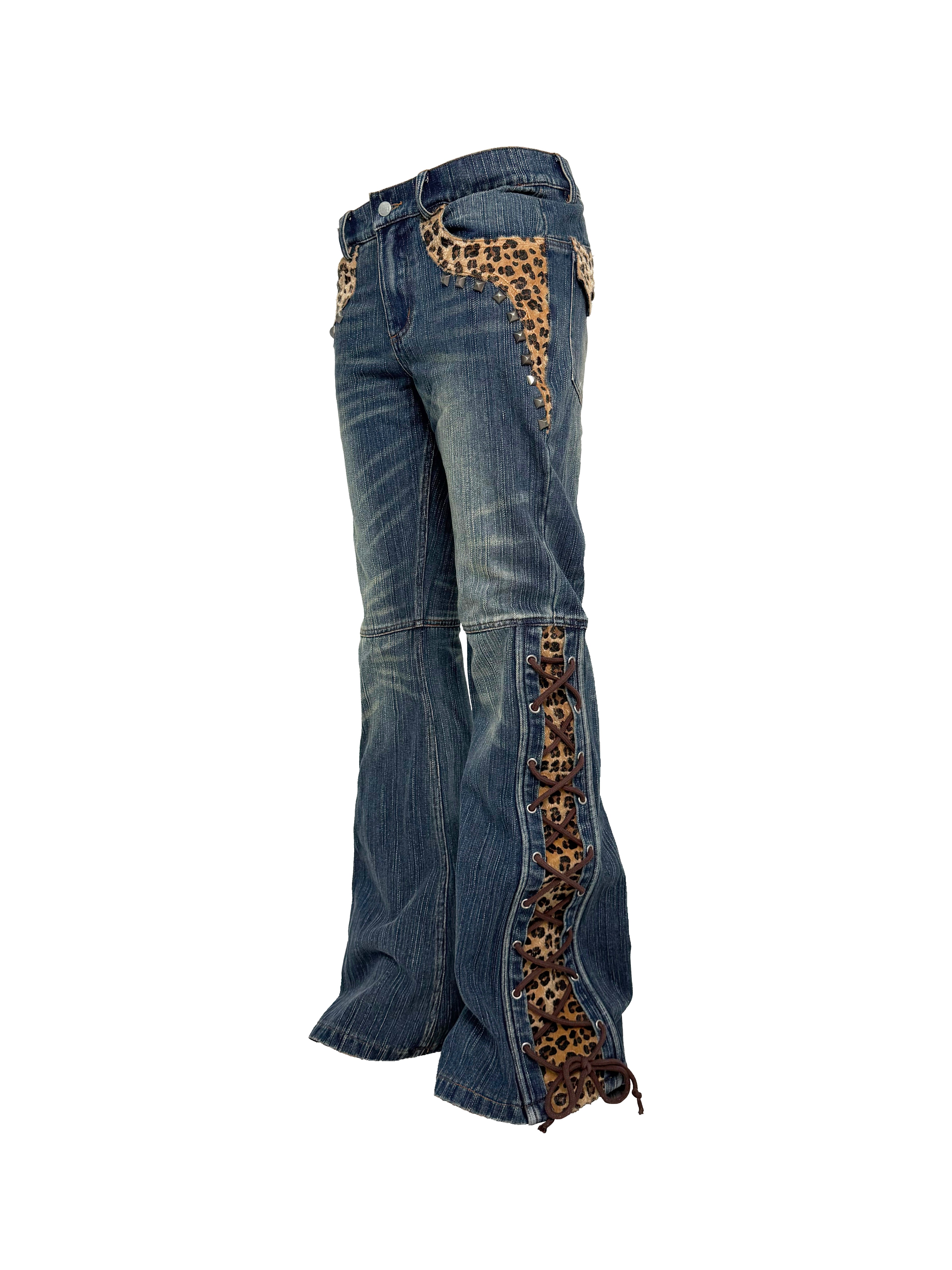 PCCVISION 3MANON Horsehair Leopard Print Flared Jeans