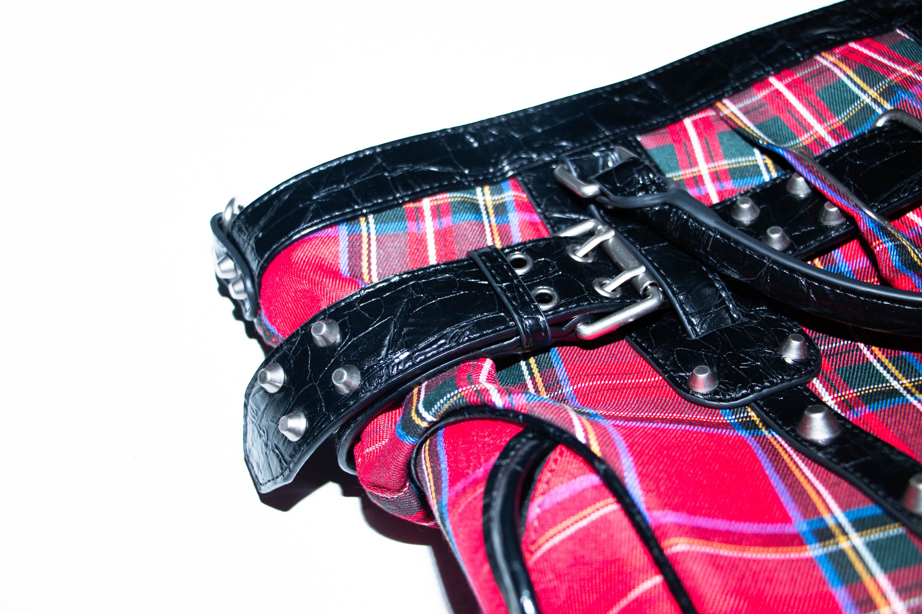PCCVISION 'GOTH' Plaid Rivet Handbag