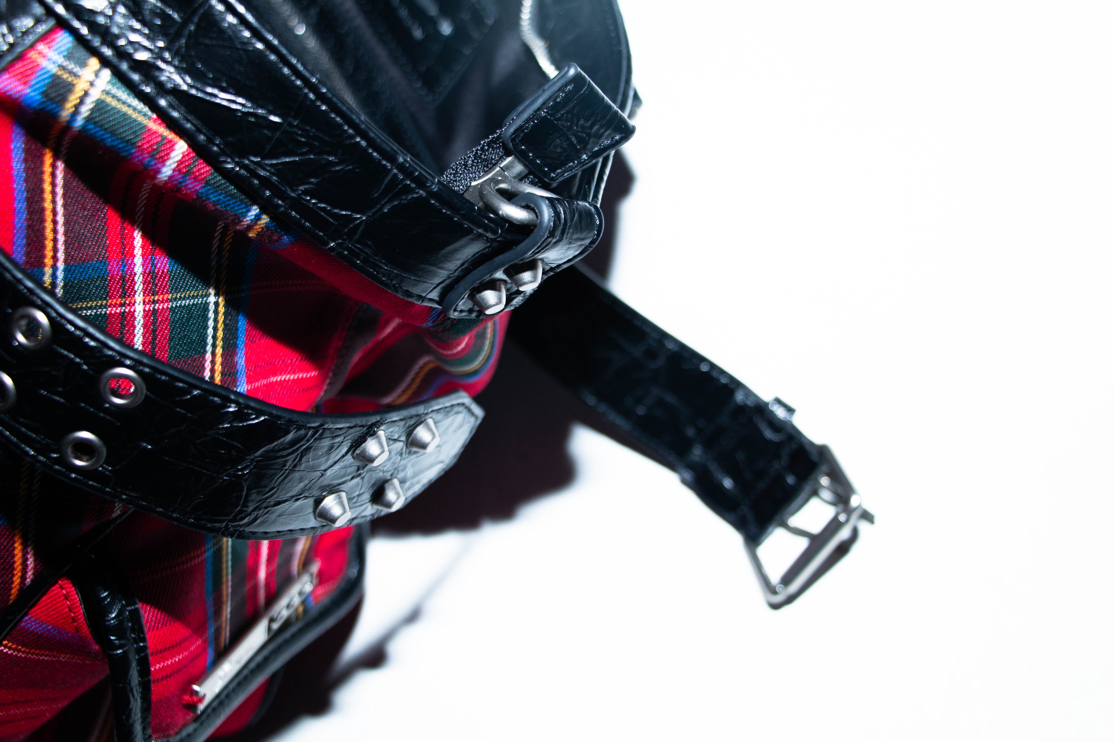PCCVISION 'GOTH' Plaid Rivet Handbag