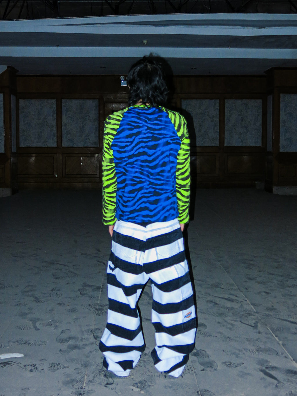 PCCVISION 3MANON Blue and Green Zebra Printed Raglan Long Sleeves