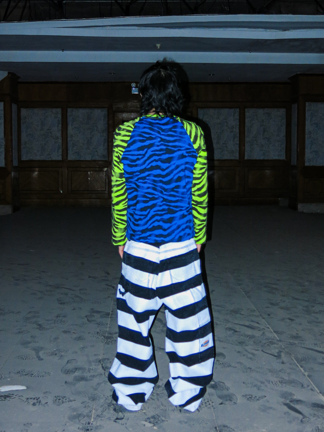 PCCVISION 3MANON Blue and Green Zebra Printed Raglan Long Sleeves
