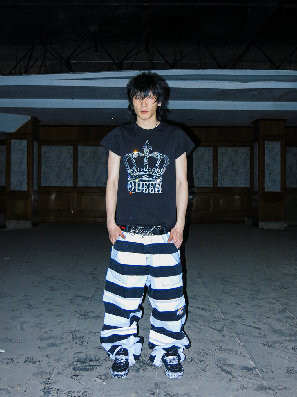 PCCVISION 3MANON 'QUEEN' Black Rhinestone Tee