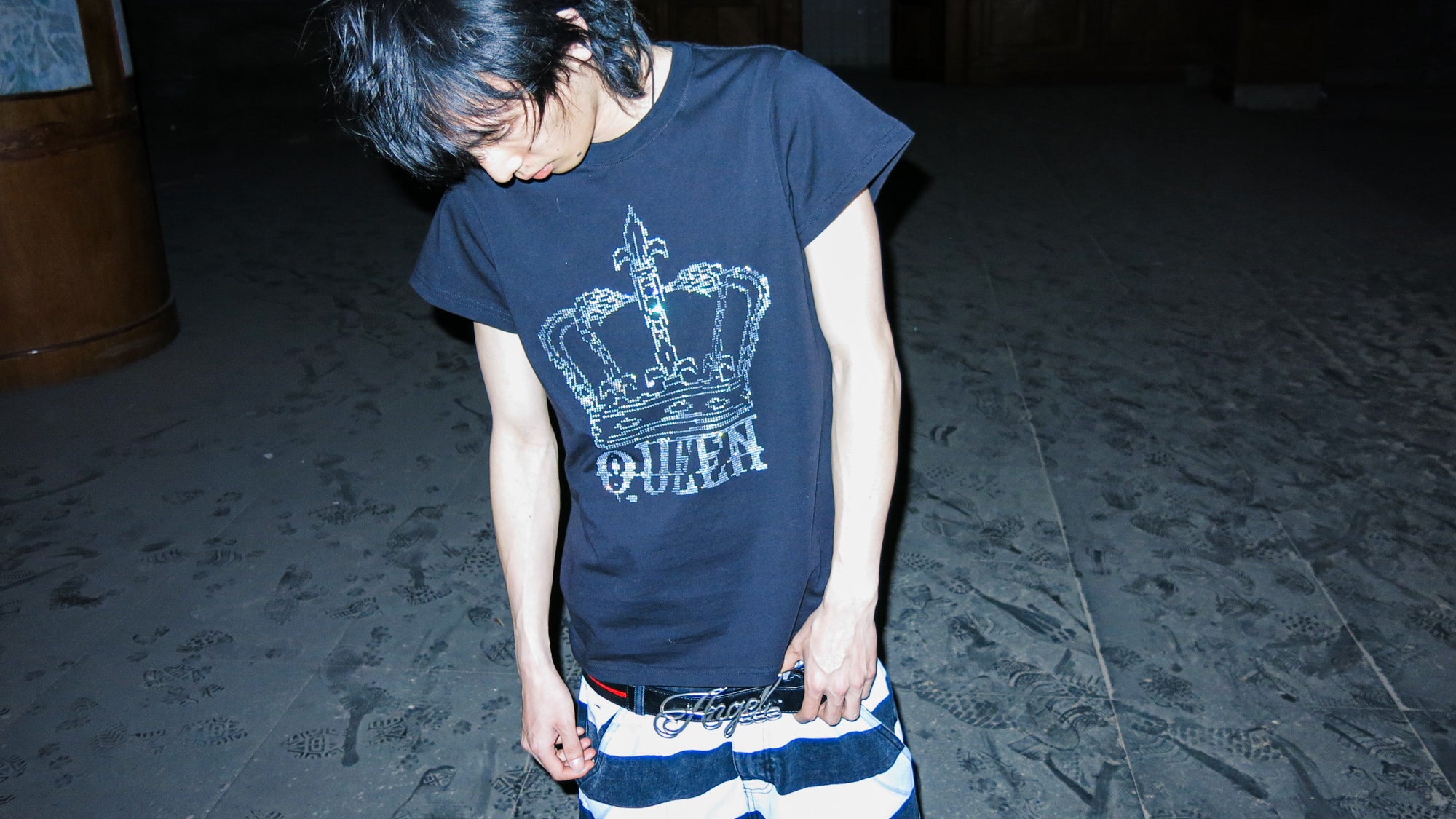 PCCVISION 3MANON 'QUEEN' Black Rhinestone Tee