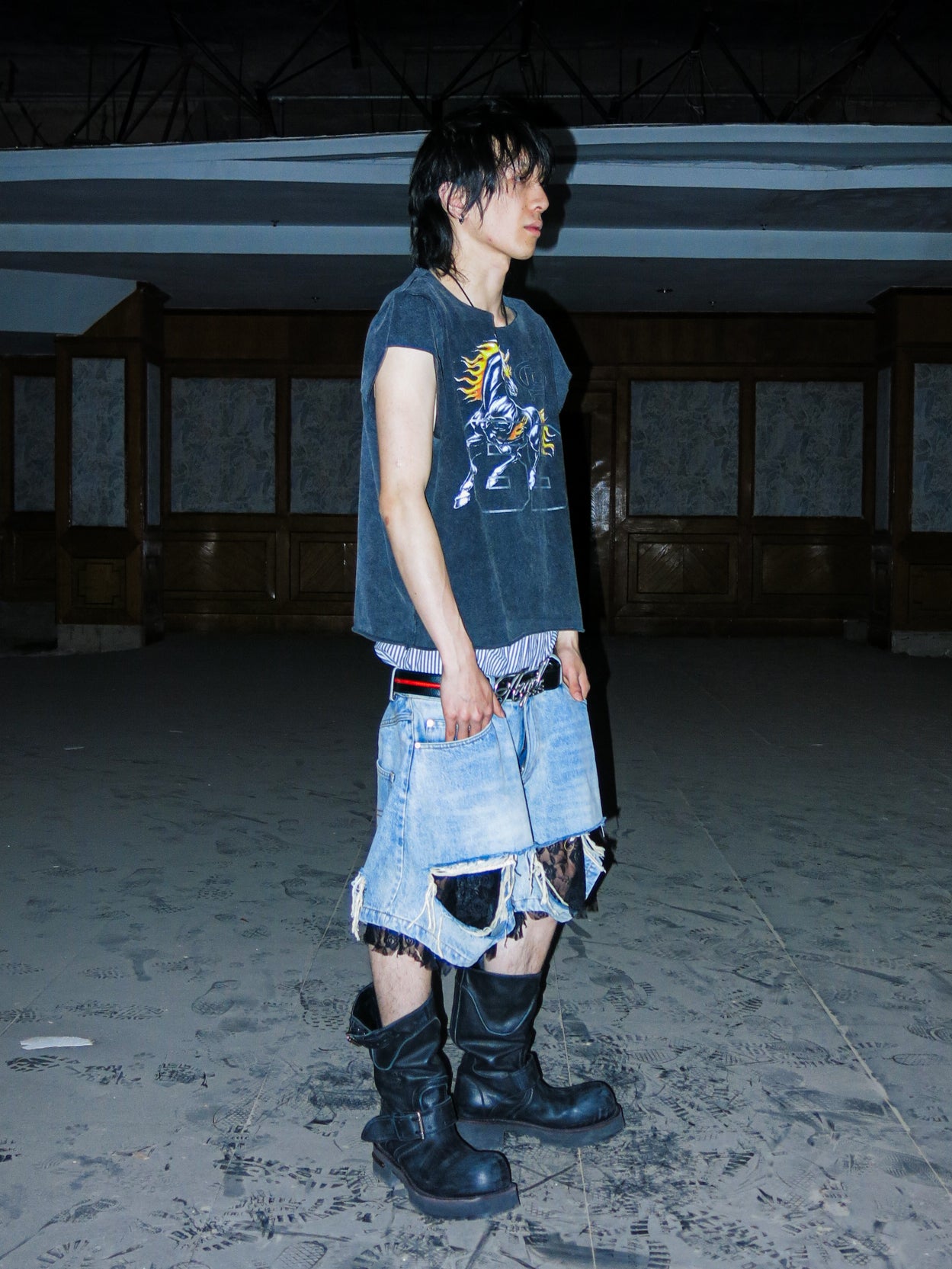 PCCVISION 3MANON 'HORSE69' Vintage-wash Print Tee