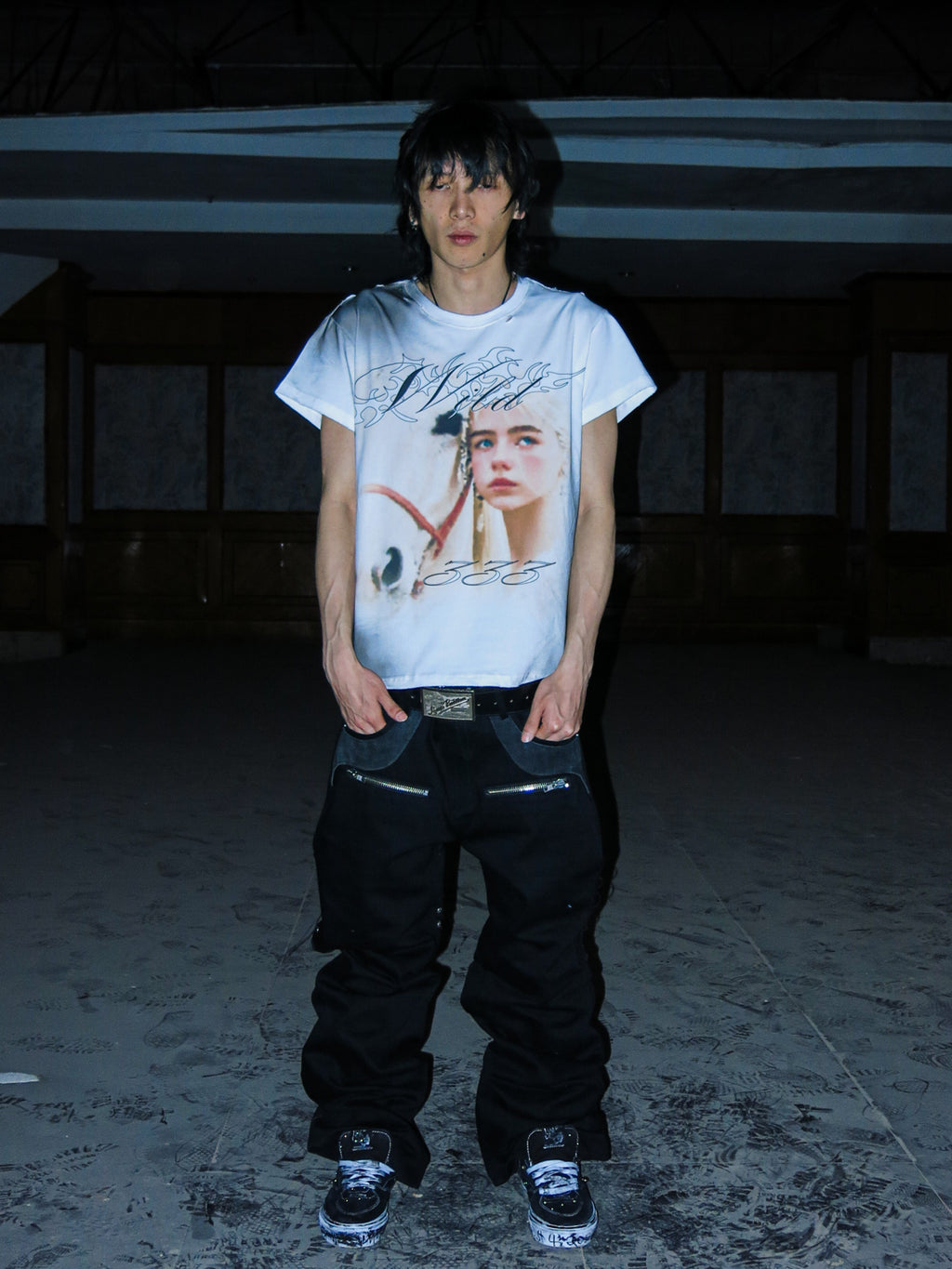 PCCVISION 3MANON 'WILD333' Distressed Portrait Graphic Tee