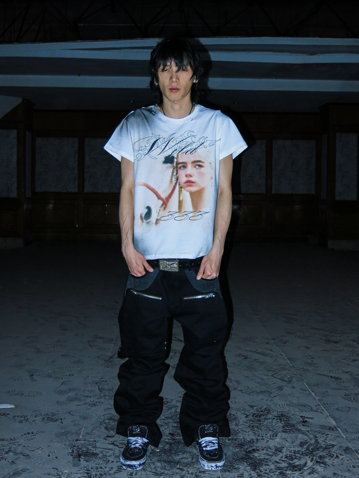 PCCVISION 3MANON 'WILD333' Distressed Portrait Graphic Tee