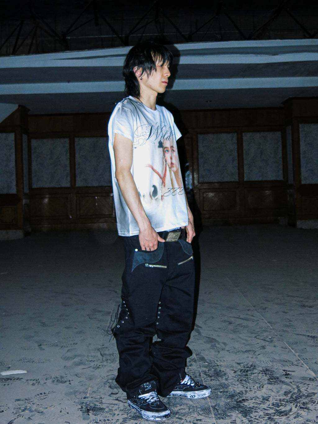 PCCVISION 3MANON 'WILD333' Distressed Portrait Graphic Tee