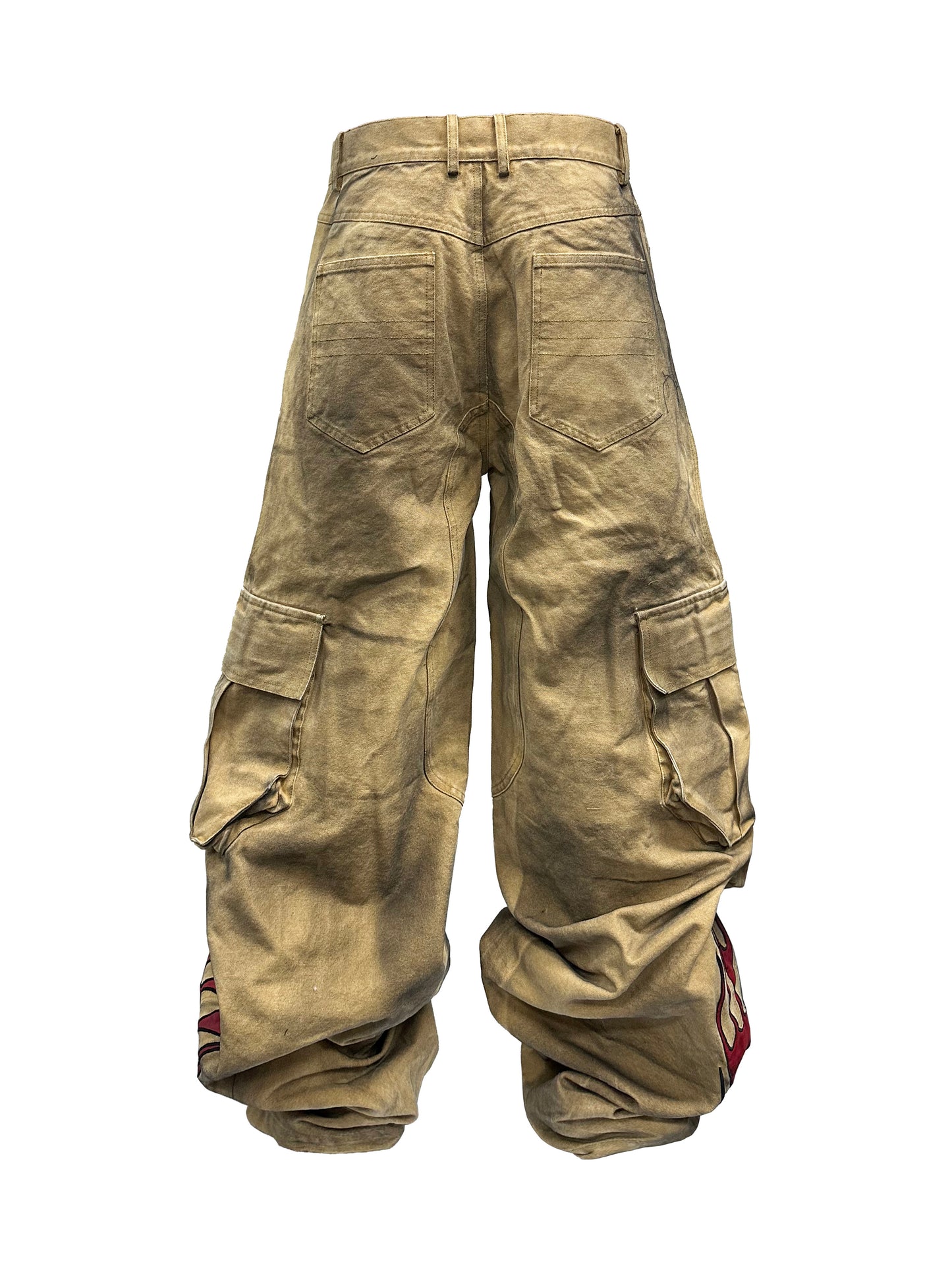 PCCVISION flame Khaki baggy pants