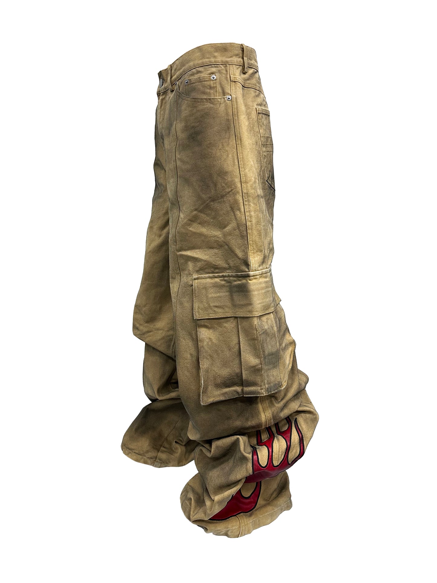 PCCVISION flame Khaki baggy pants