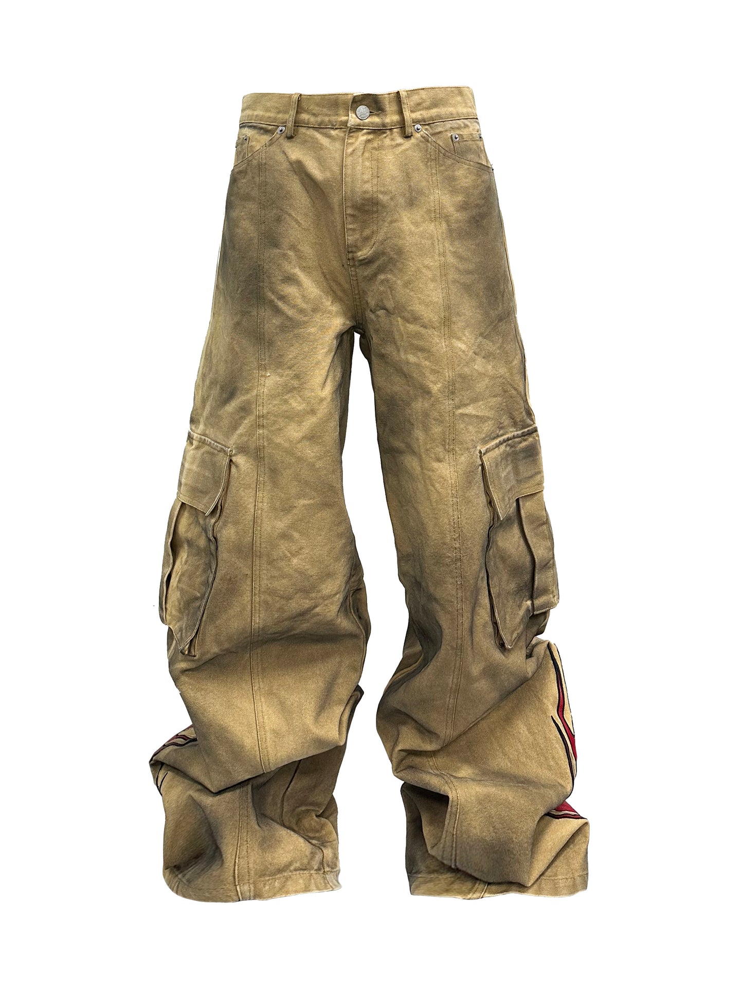 PCCVISION flame Khaki baggy pants