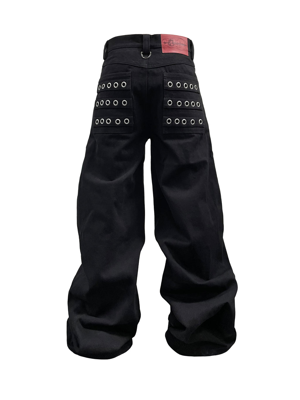 PCCVISION punched metal ring black pants