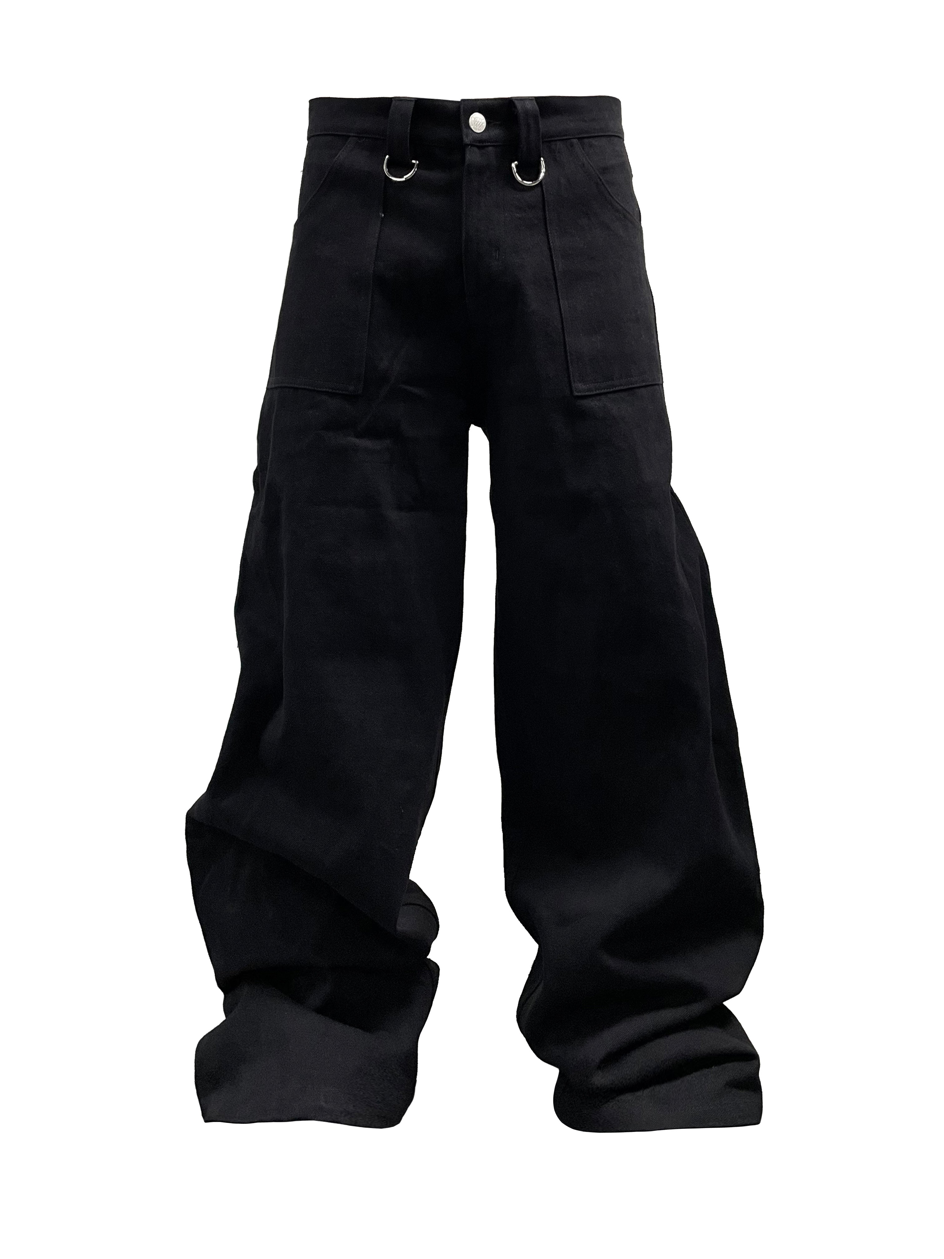 PCCVISION punched metal ring black pants