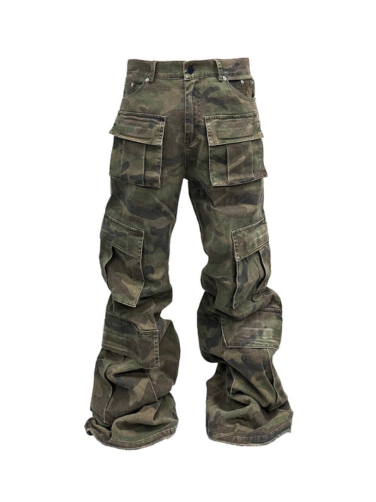 PCCVISION camo flared cargo pants